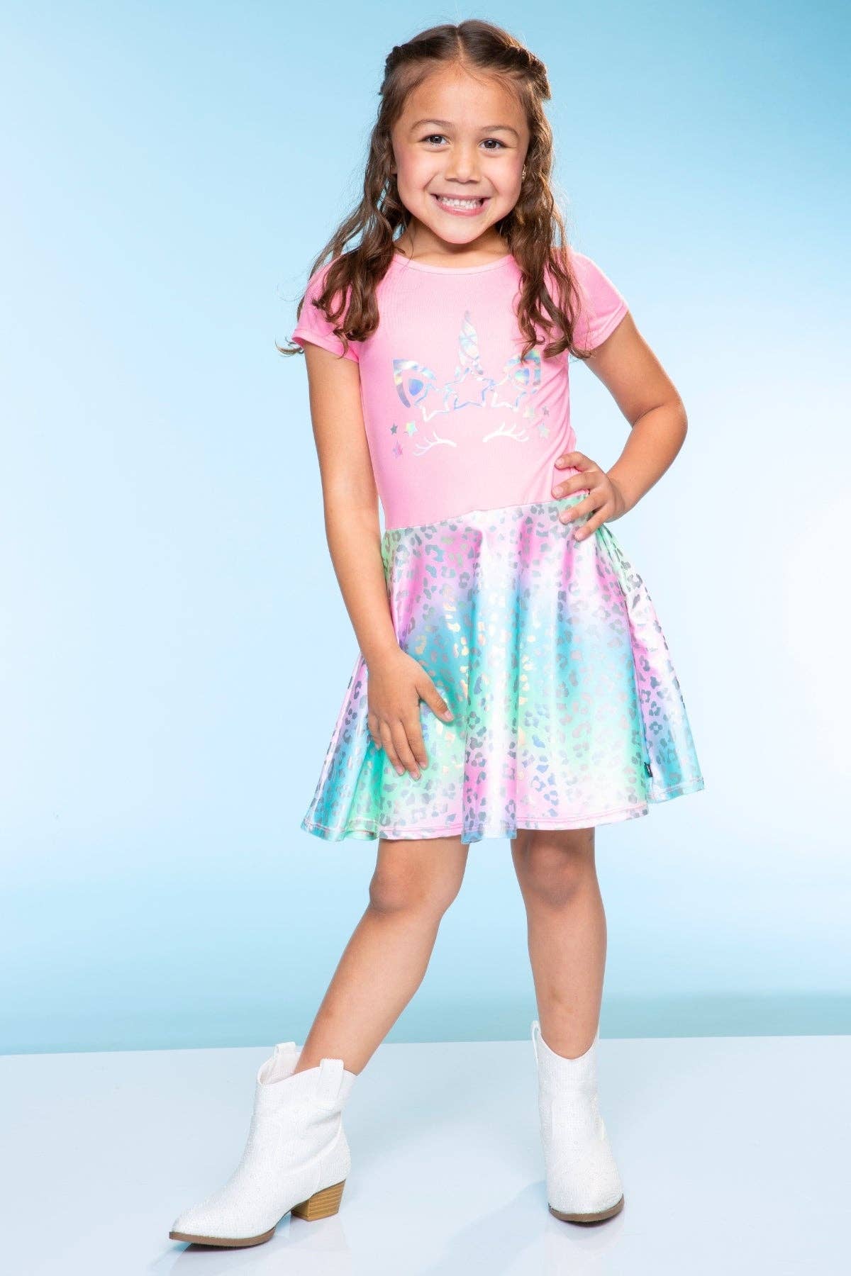 Foil Short Sleeve Skater Dress