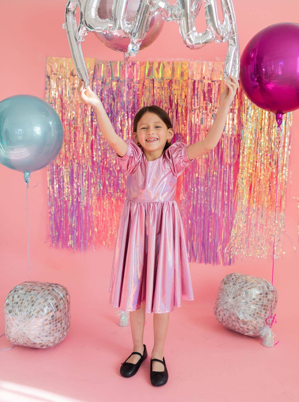 Puff Dress in Pink Lamé