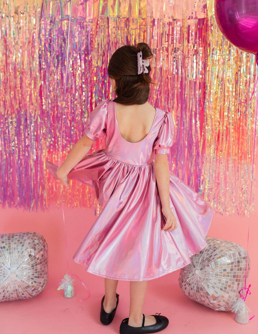 Puff Dress in Pink Lamé