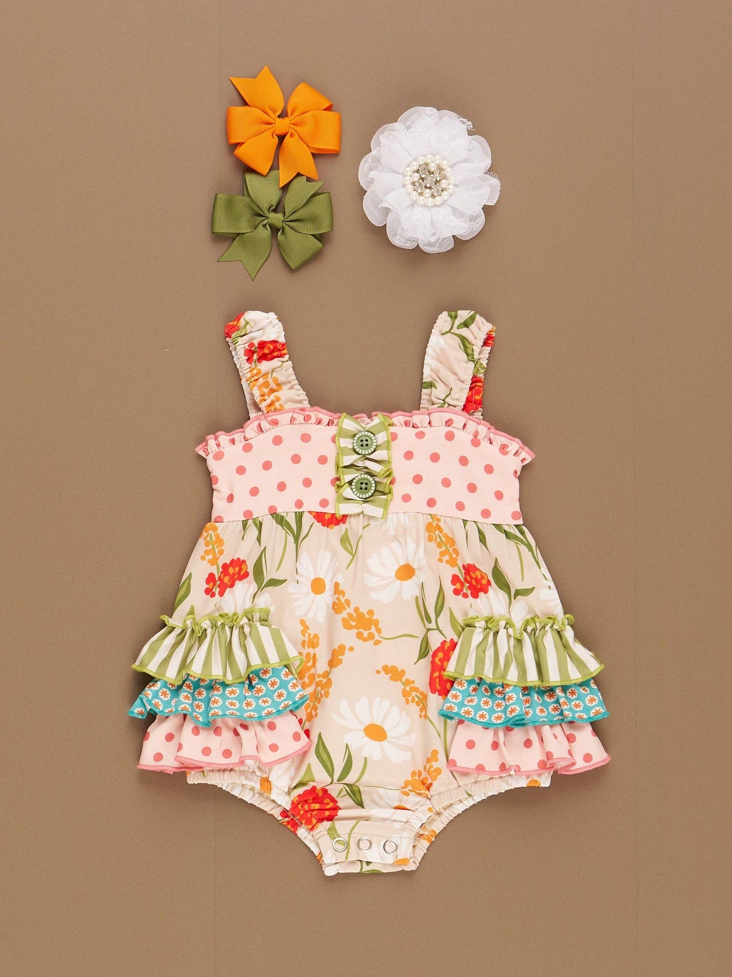Daisy Janes Striped Floral Ruffle Bubble