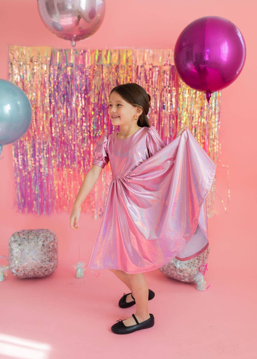 Puff Dress in Pink Lamé