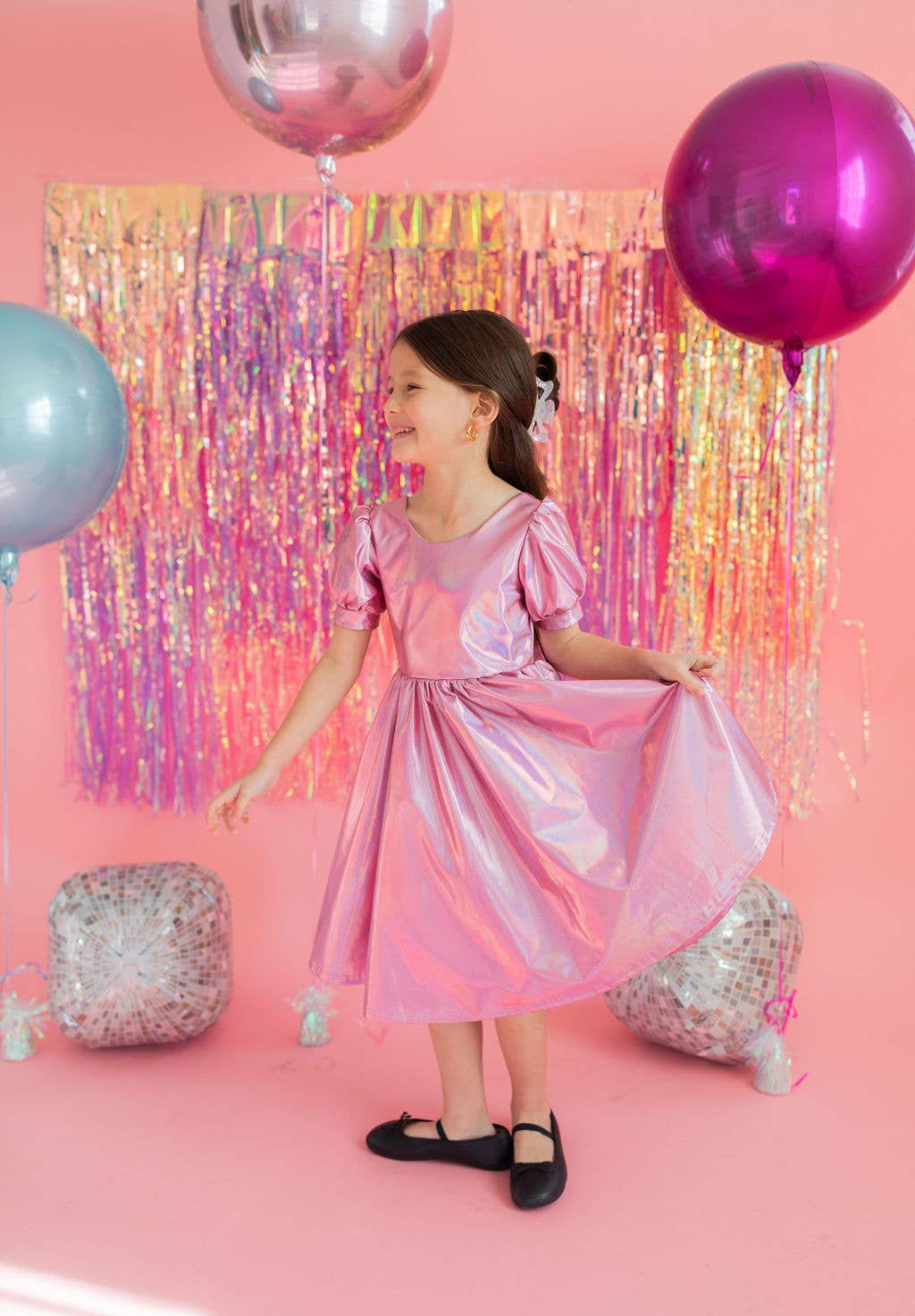 Puff Dress in Pink Lamé