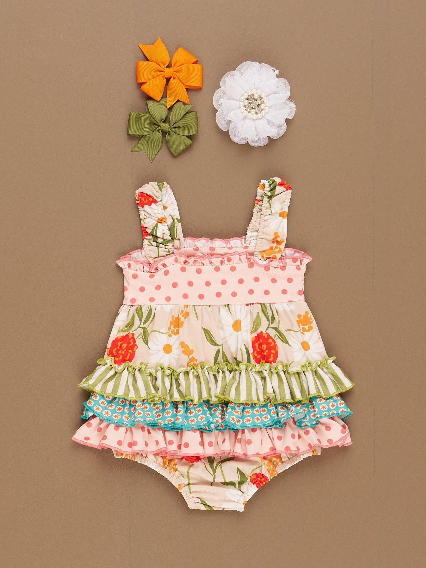 Daisy Janes Striped Floral Ruffle Bubble