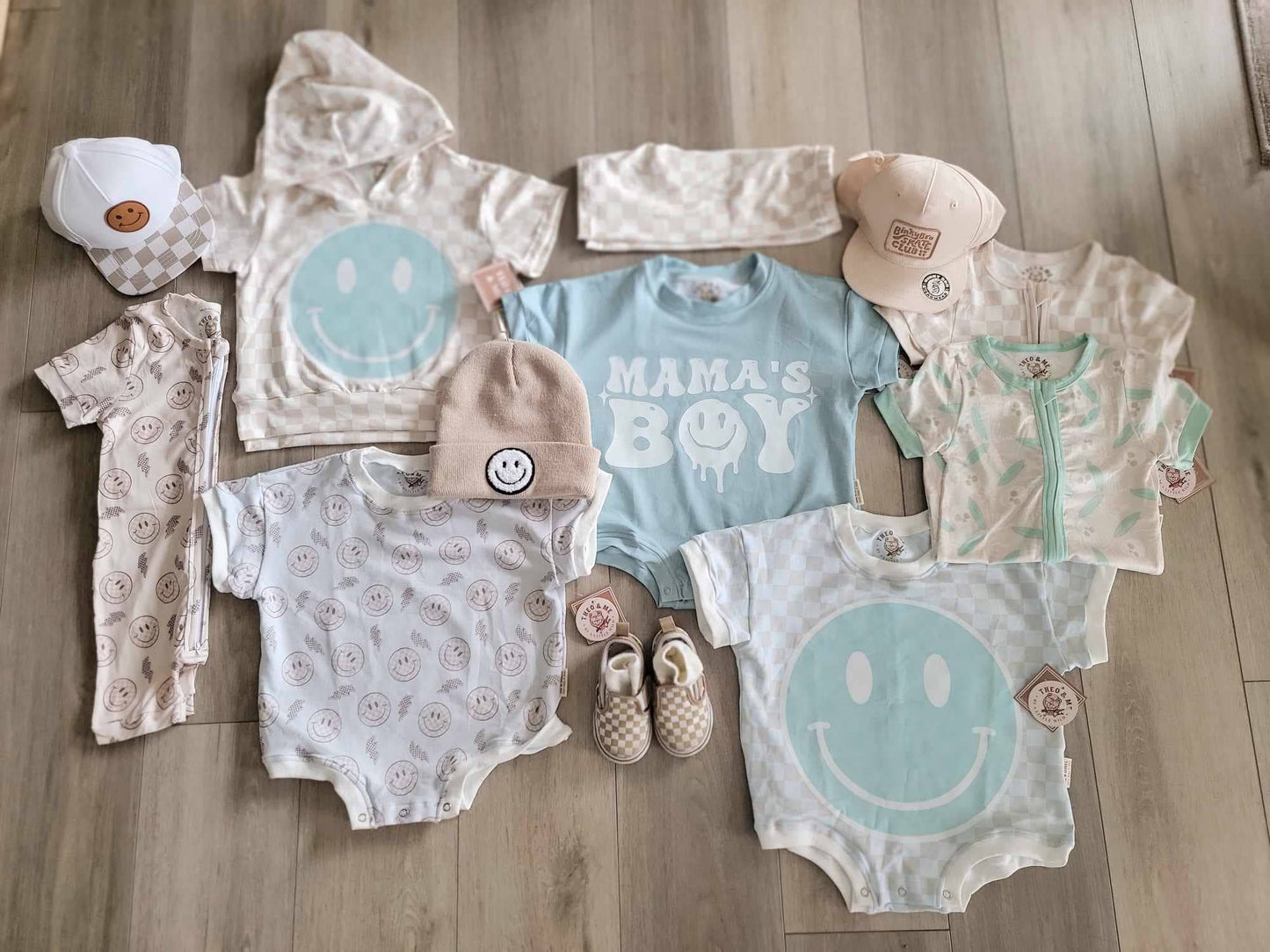 Unisex Tan Check Happy Face Bubble Romper