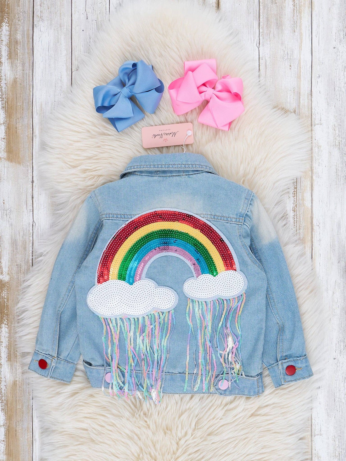 Rainbow Sequin Denim Jacket - Restocked!