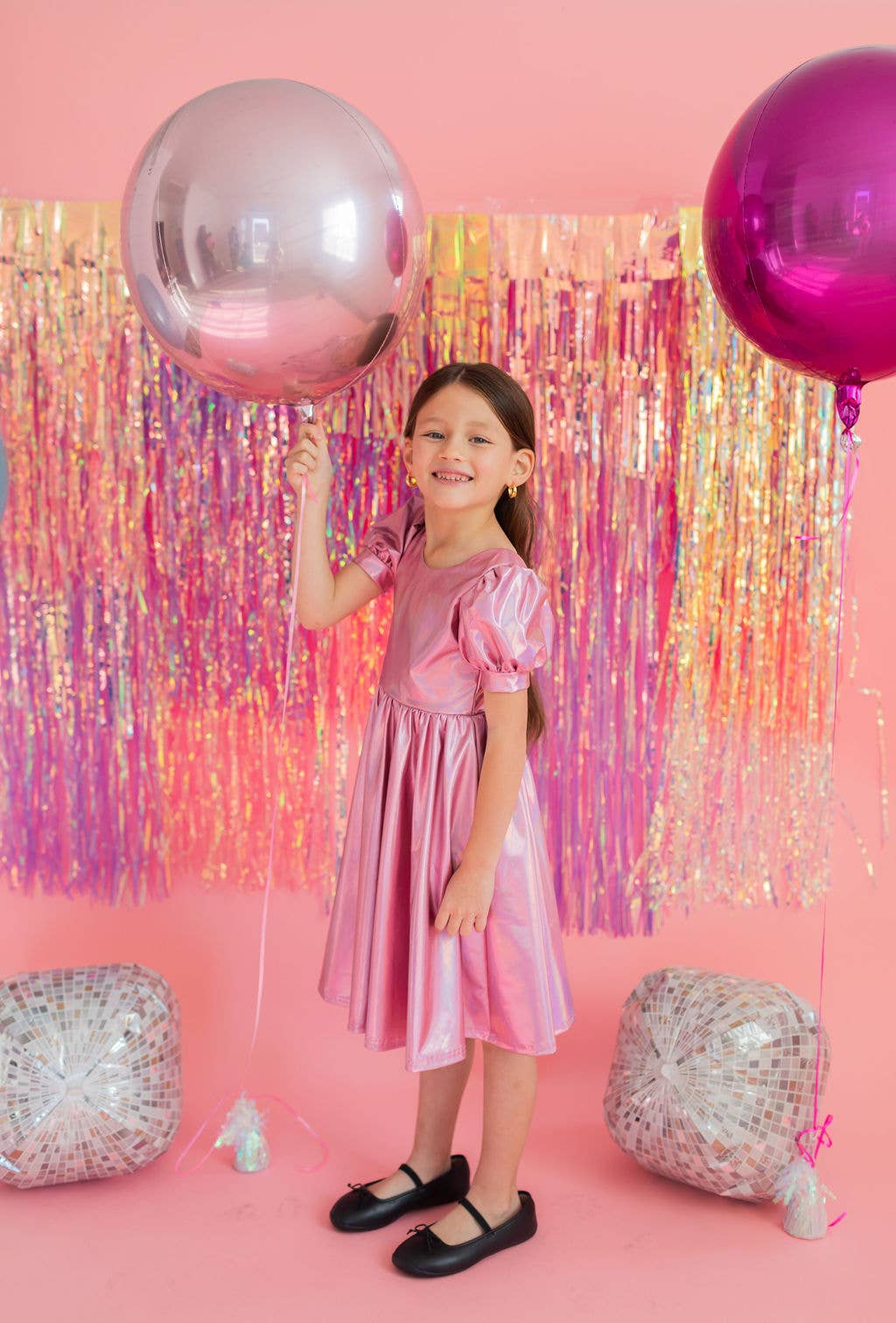 Puff Dress in Pink Lamé