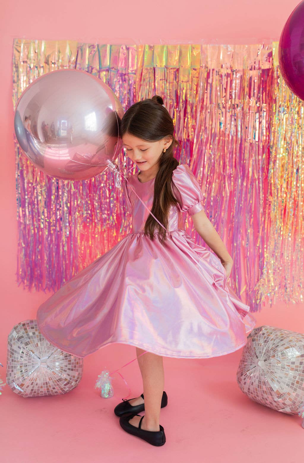 Puff Dress in Pink Lamé