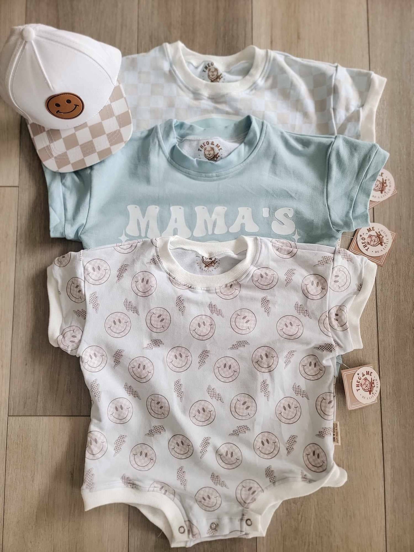 Unisex Tan Check Happy Face Bubble Romper