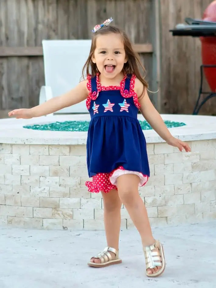 Girls American Flag Ruffled Short Set