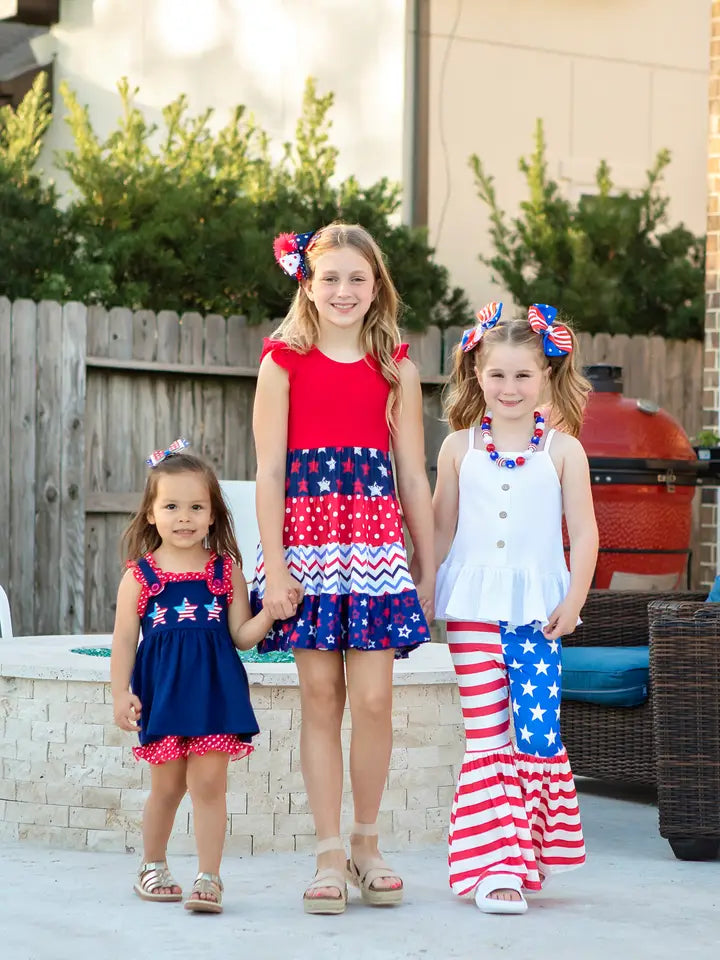 Girls American Flag Ruffled Short Set