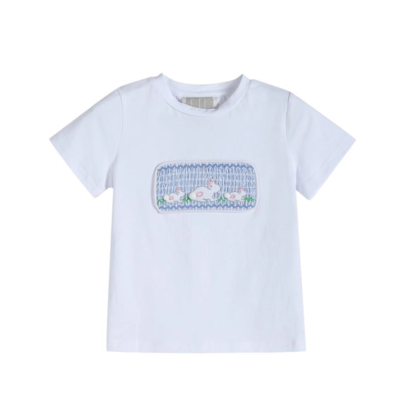 Boys Blue Seersucker Bunnies Smocked Shirt and Shorts Set