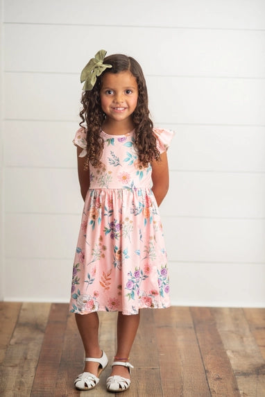 Girls Blush Dainty Floral Claire Spring Summer Flutter Dress