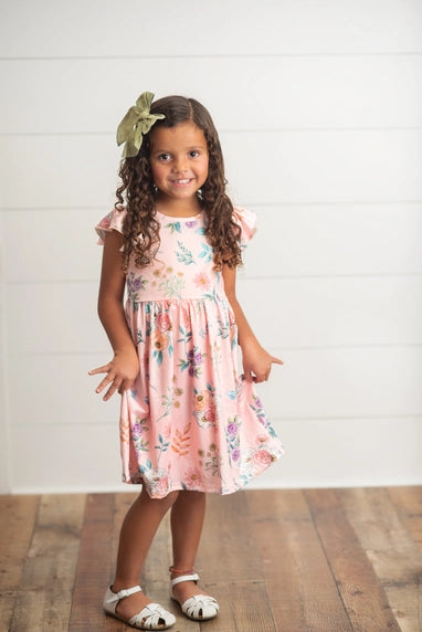 Girls Blush Dainty Floral Claire Spring Summer Flutter Dress