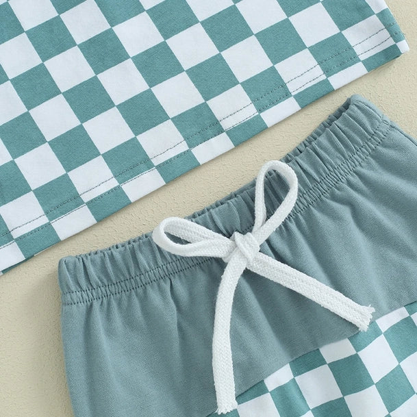 Boys Ombre Check T-Shirt Set- Sea Foam