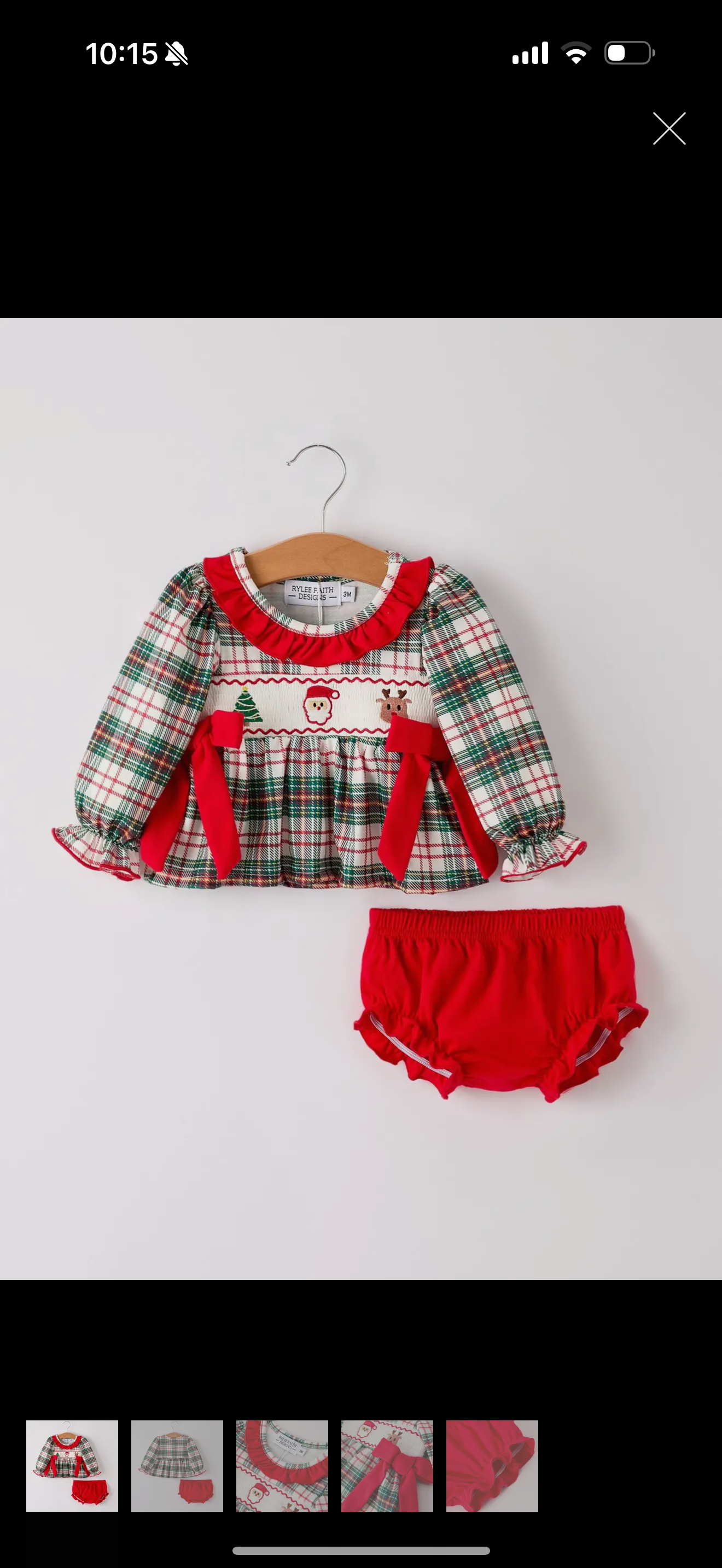 Christmas plaid smocking, embroidered girls bloomers romper set
