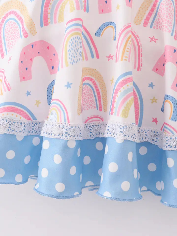 Girls Pink Rainbow Ruffle Girl Dress