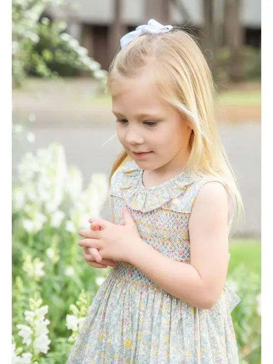 Last One: Girls Spring Again Floral Hand Smocked Dress