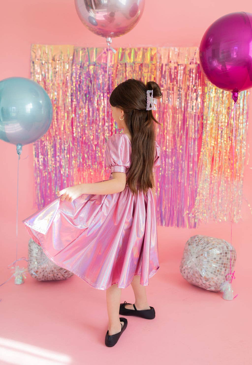 Puff Dress in Pink Lamé