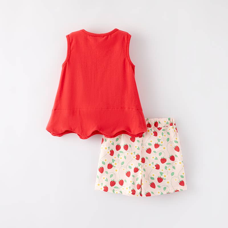 Girls Summer "Strawberry Season" Embroidery Short Set