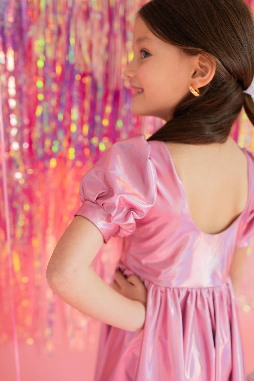 Puff Dress in Pink Lamé