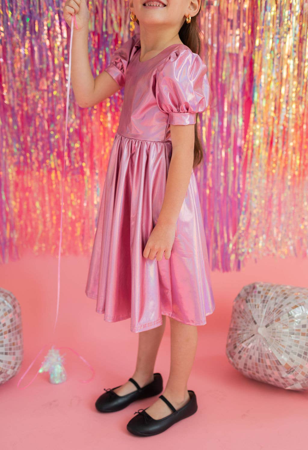Puff Dress in Pink Lamé
