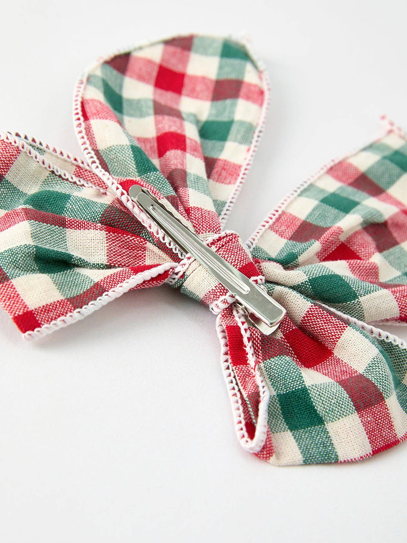 Christmas Red,Green and White Plaid Bow 5 Inch Hairpin