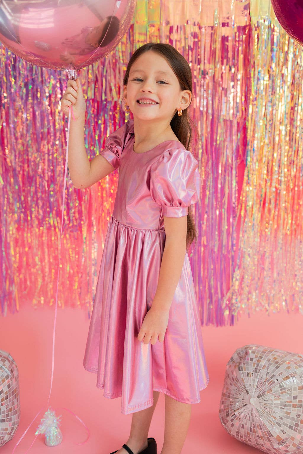 Puff Dress in Pink Lamé