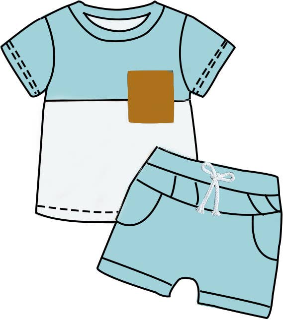 Boys 2 PC Set - Summer Short Set - Teal Pocket