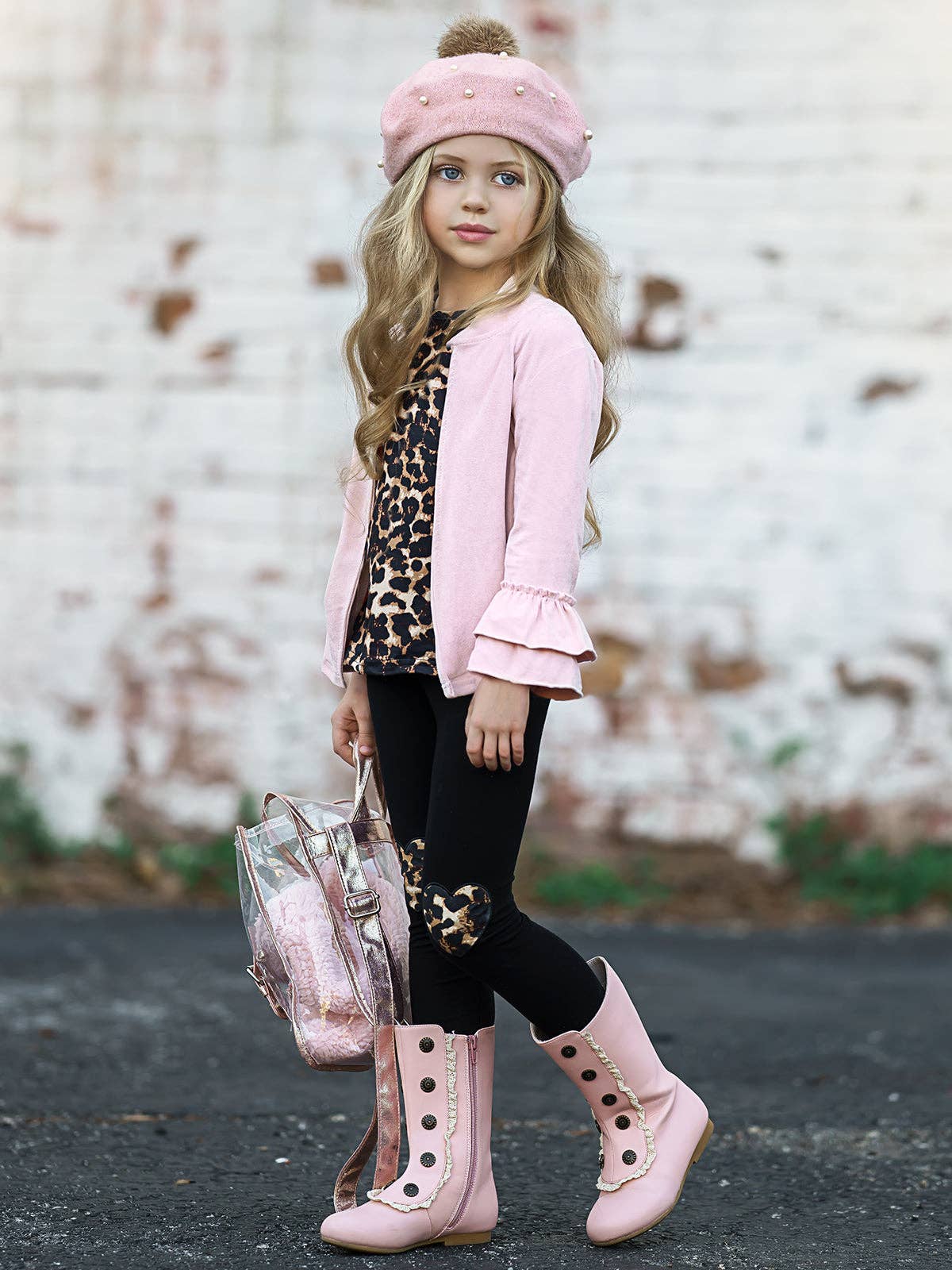 Girls Making Boss Moves Leopard Top, Leggings & Jacket Set