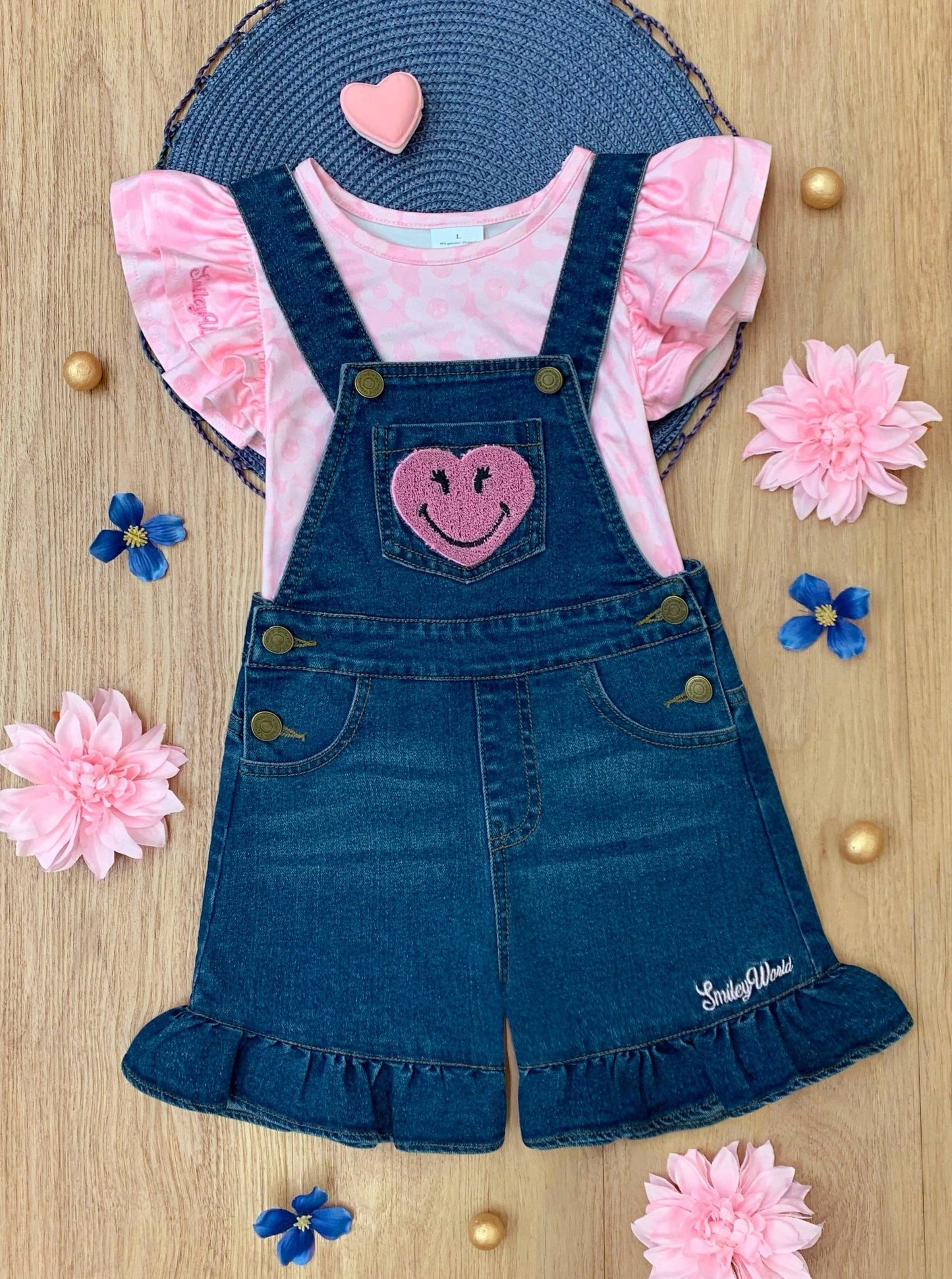 SmileyWorld® x Mia Belle Girls Joyful Journeys Overall Short Set