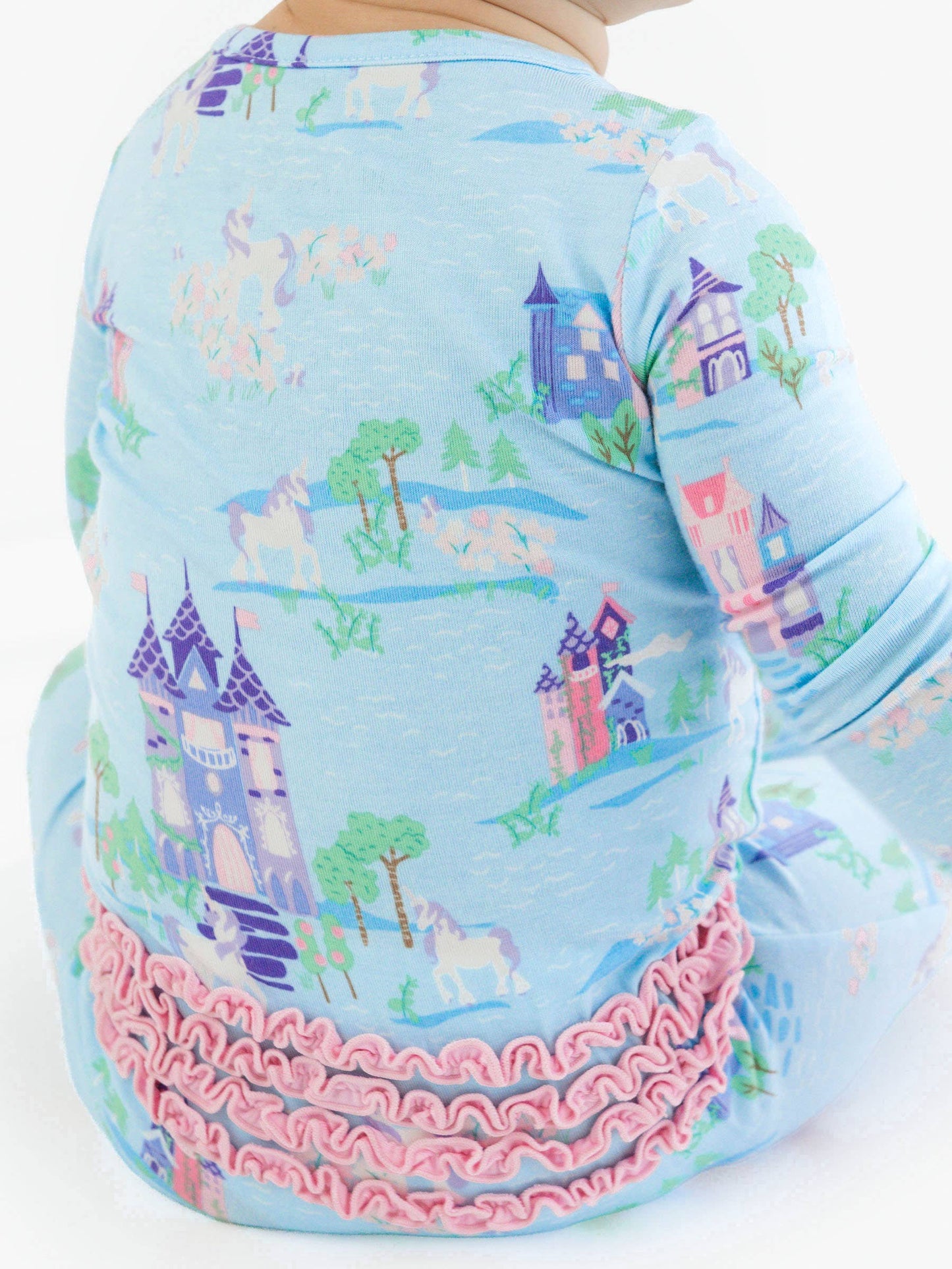SoftSnooze™ Baby Girls Bamboo Viscose Once Upon a Castle Convertible Ruffle One Piece Footie Pajama