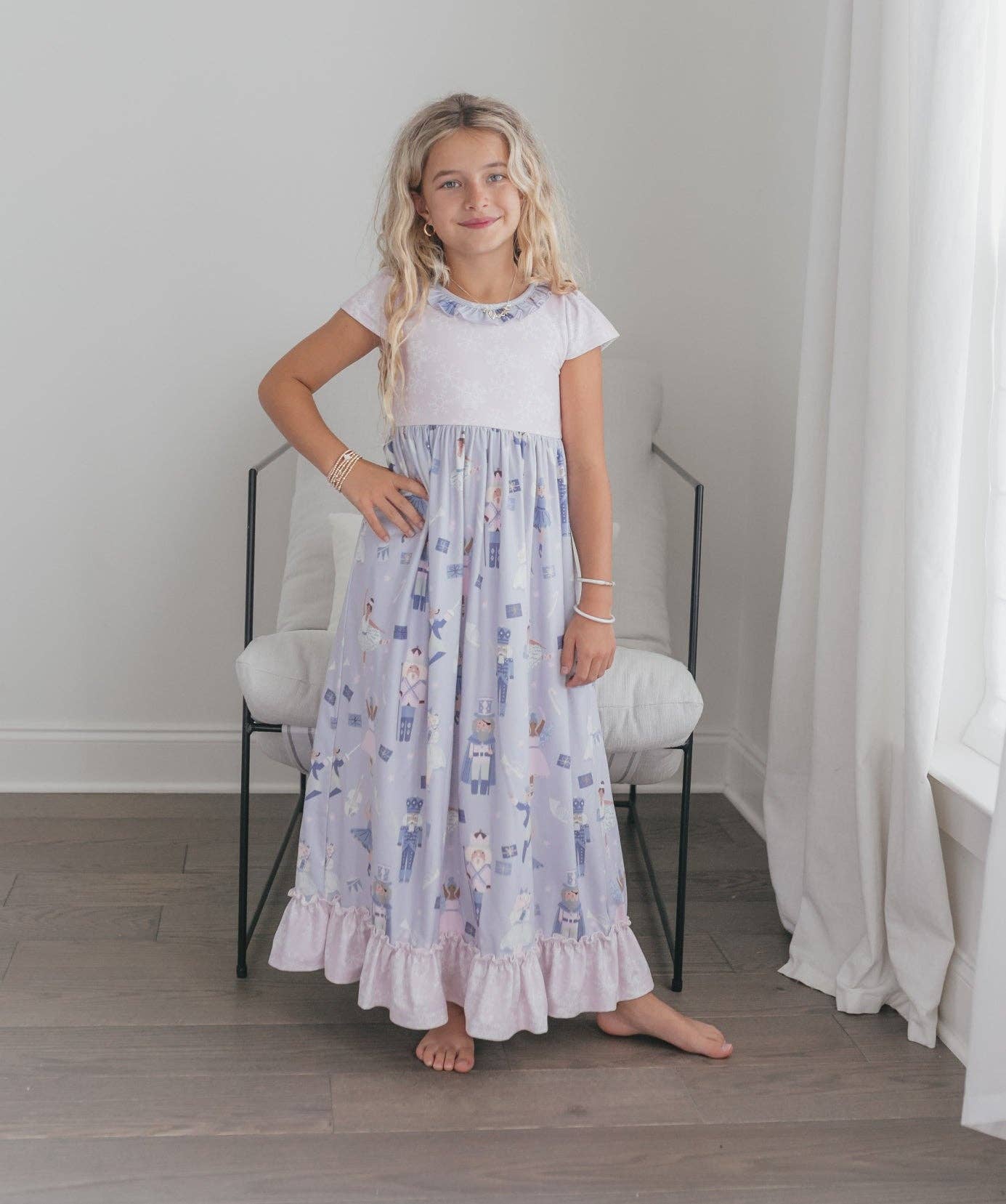Girls Lavender & Pink Nutcracker Holiday Ruffle Lounge Gown