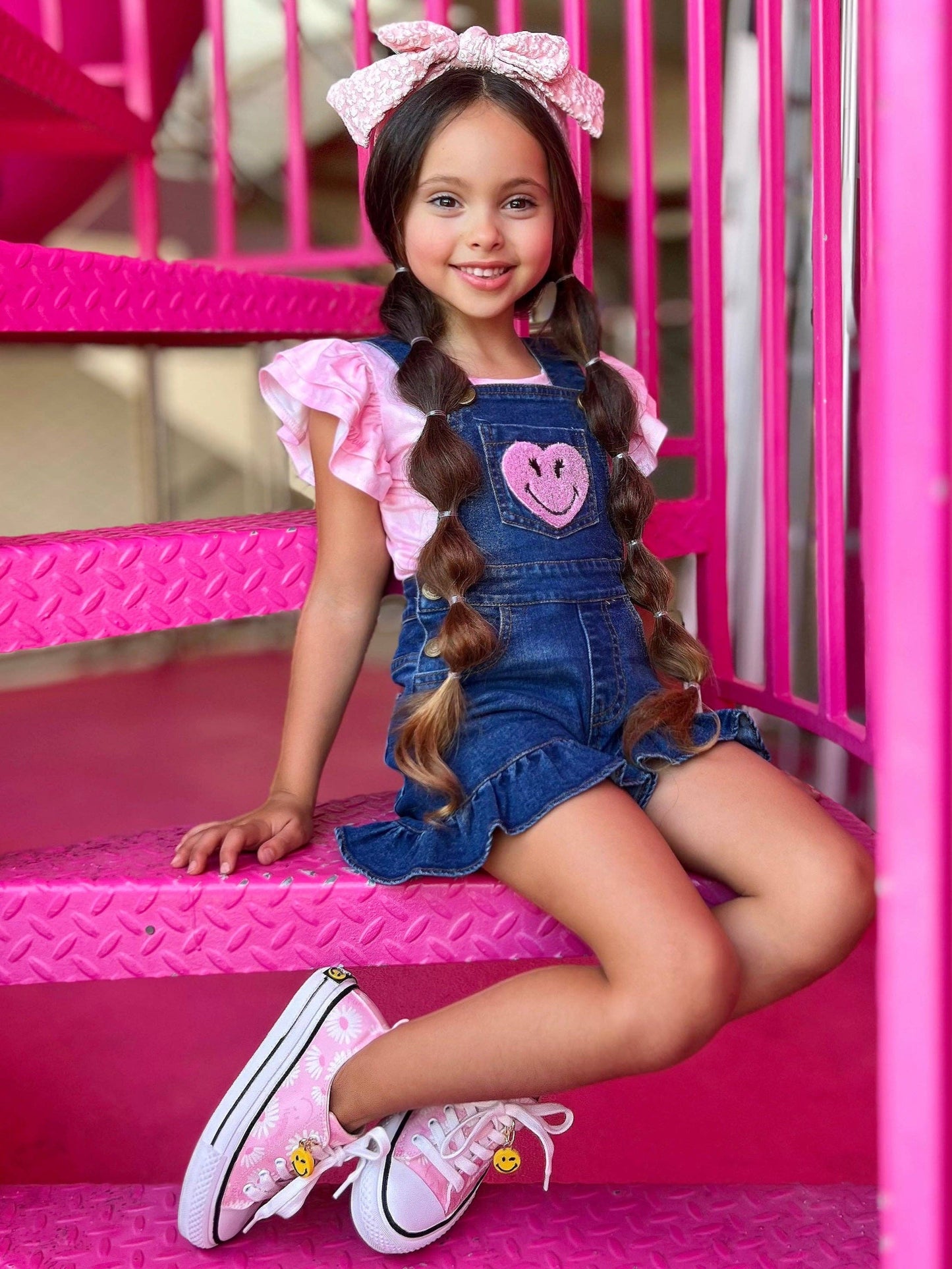 SmileyWorld® x Mia Belle Girls Joyful Journeys Overall Short Set