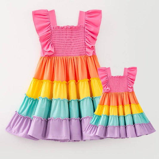 Mommy and Me Summer Colorful Smocking ruffled Dress