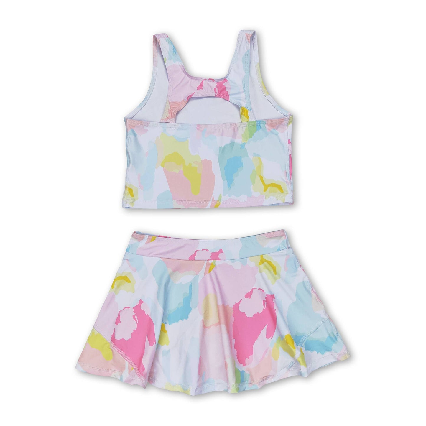 Sleeveless pink flower top skirt girls summer clothes