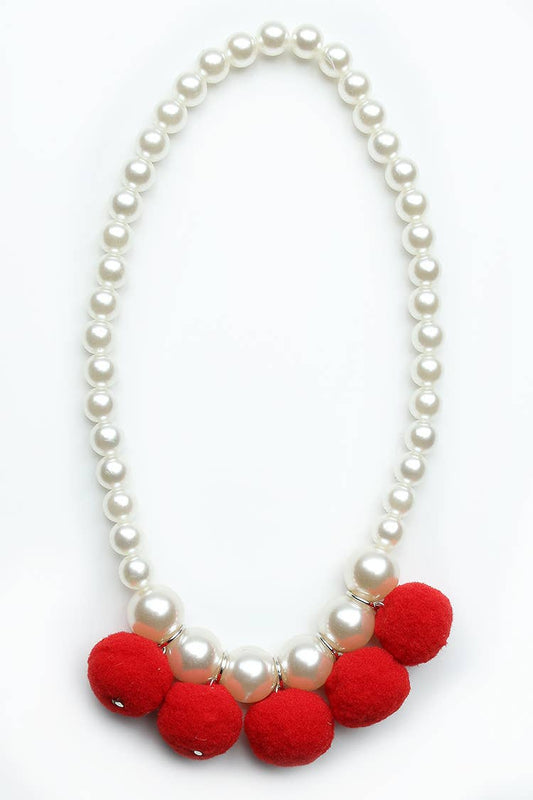 Red Pom Pom Necklace