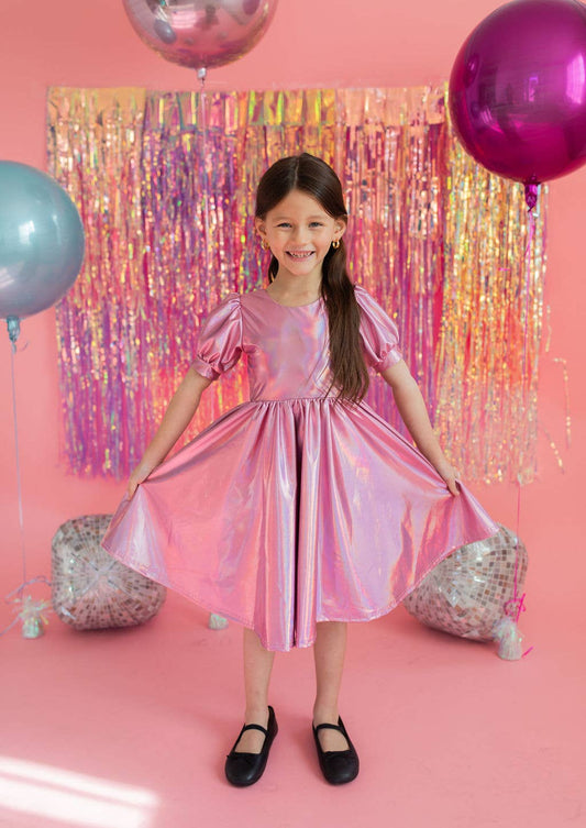 Puff Dress in Pink Lamé