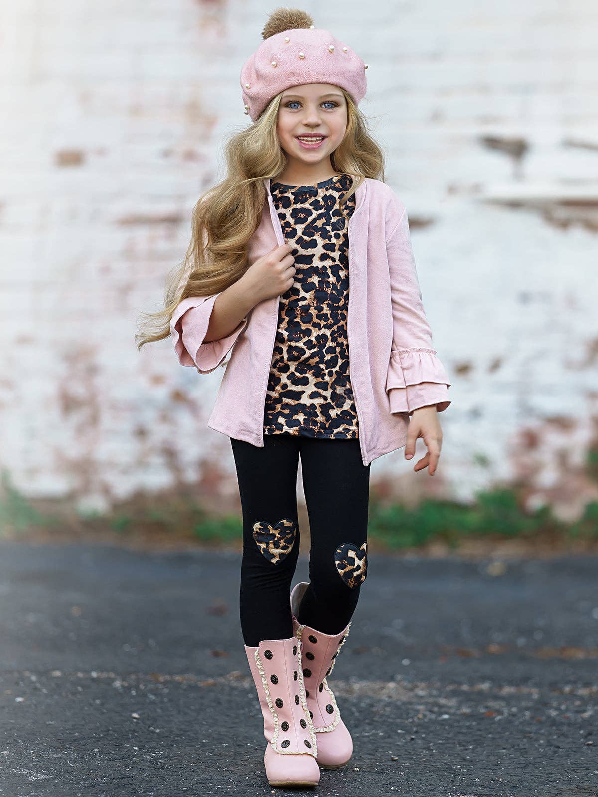 Girls Making Boss Moves Leopard Top, Leggings & Jacket Set