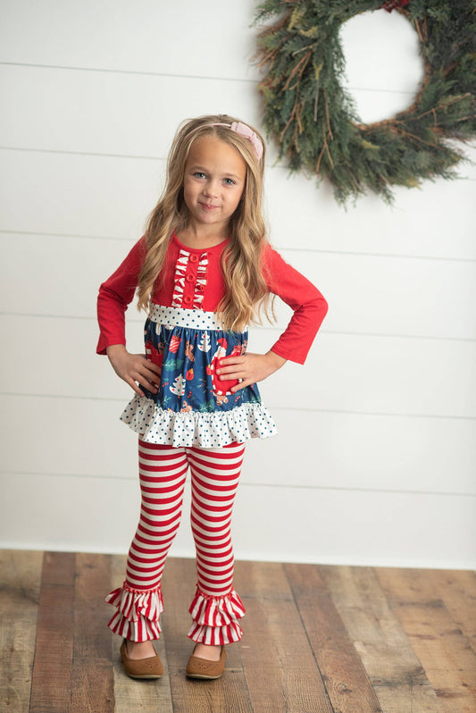 Kids Christmas Holiday Candy Can Stripe Ruffle Pocket Set