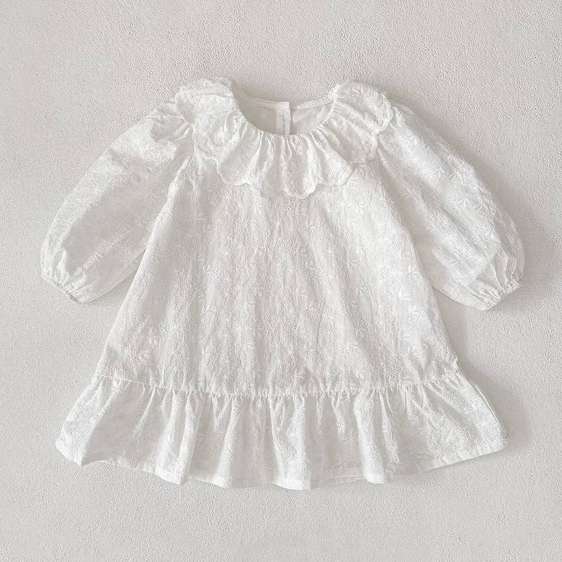 Long-Sleeved Embroidered Baby Doll Collar Dress/Romper- Multiple Colors Available