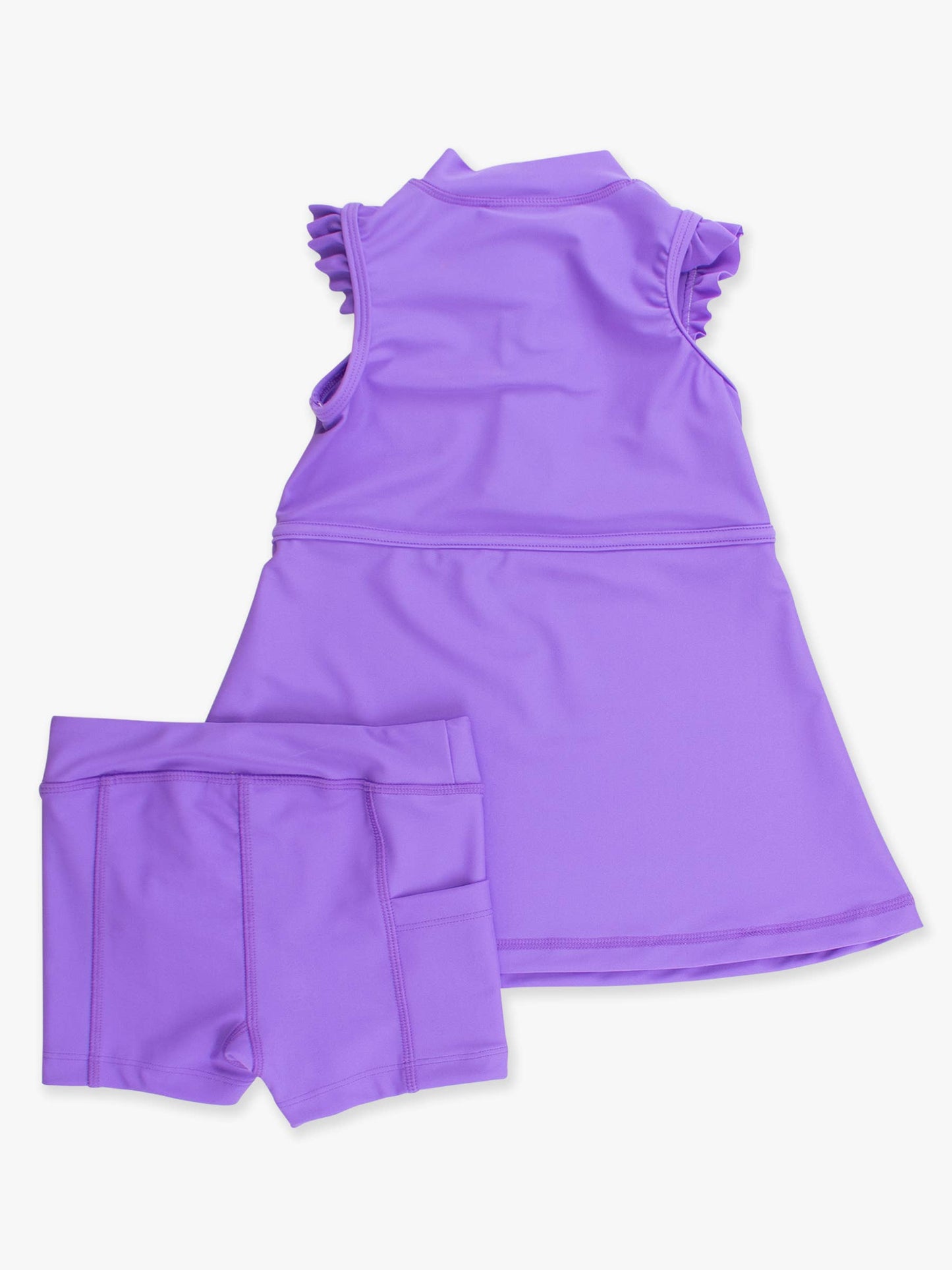 Girls Neon Purple Flutter Sleeve Active Dress & Bike Short Set