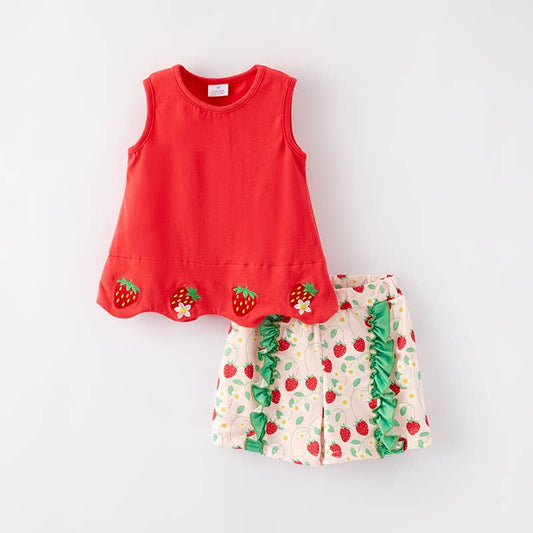 Girls Summer "Strawberry Season" Embroidery Short Set