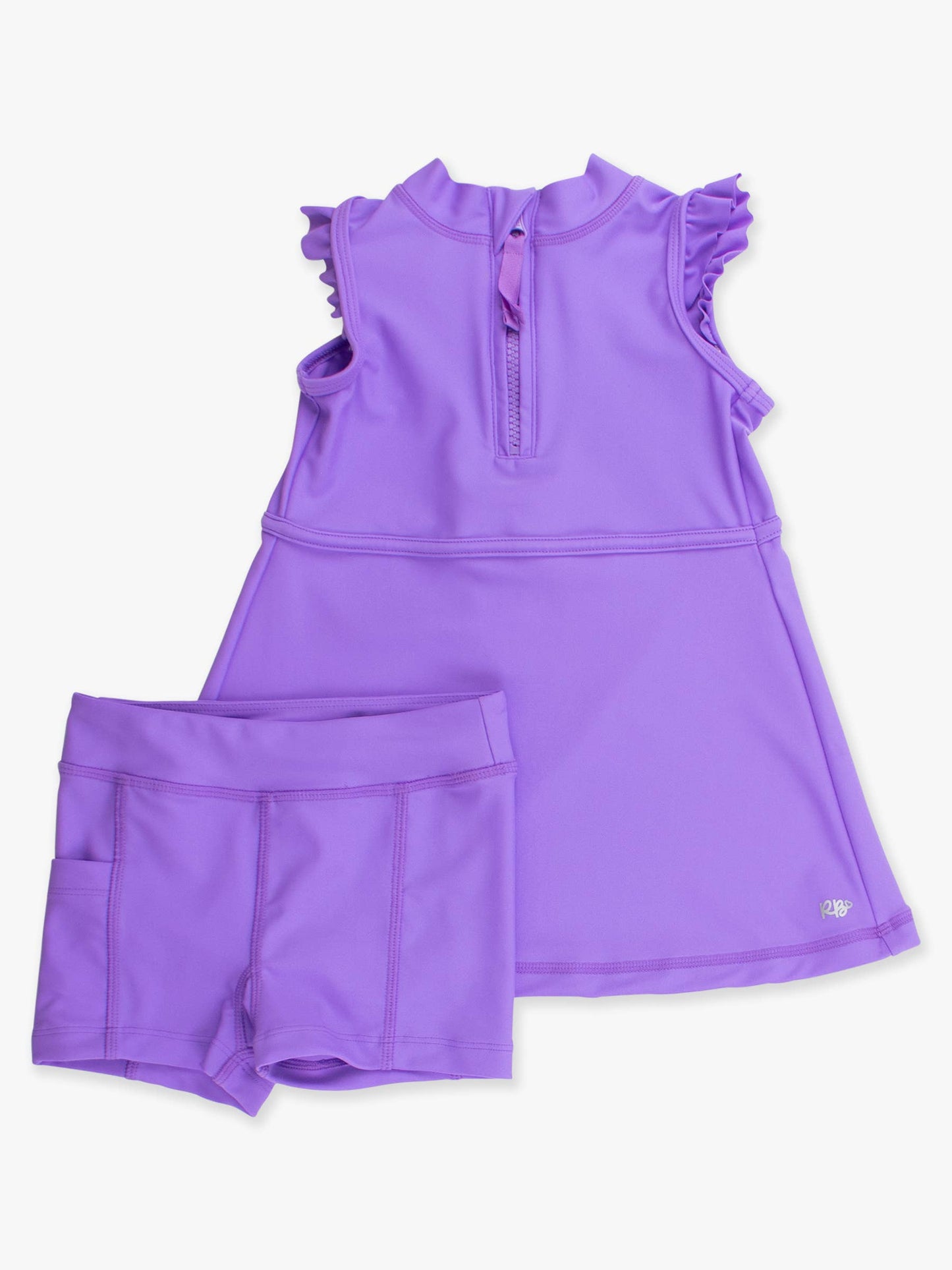 Girls Neon Purple Flutter Sleeve Active Dress & Bike Short Set