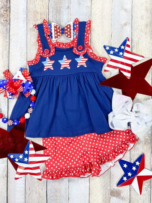 Girls American Flag Ruffled Short Set