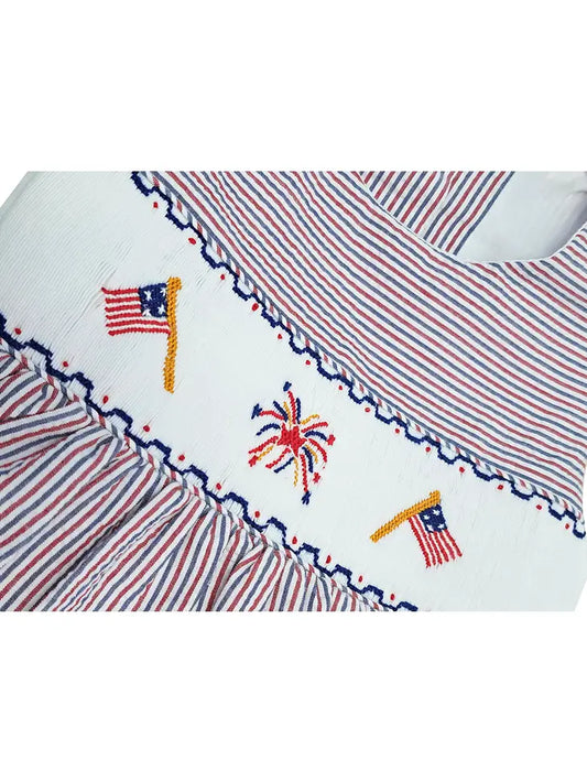 Last One: Girls Americana Print Smocked Dress