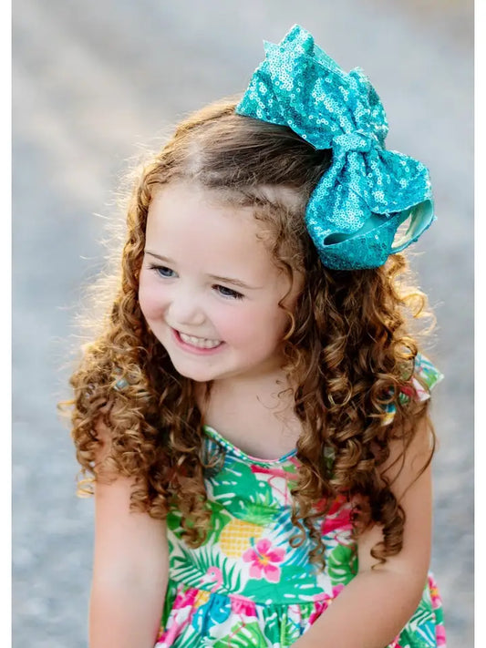 Texas Size Aqua Blue Glitter Hair Bow