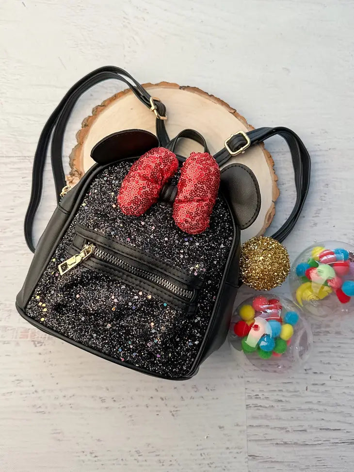 Purse-Sparkly Black and Red Mouse Backpack