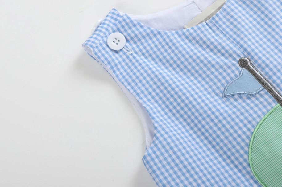 Boys Blue Gingham Golf Hole Shortall