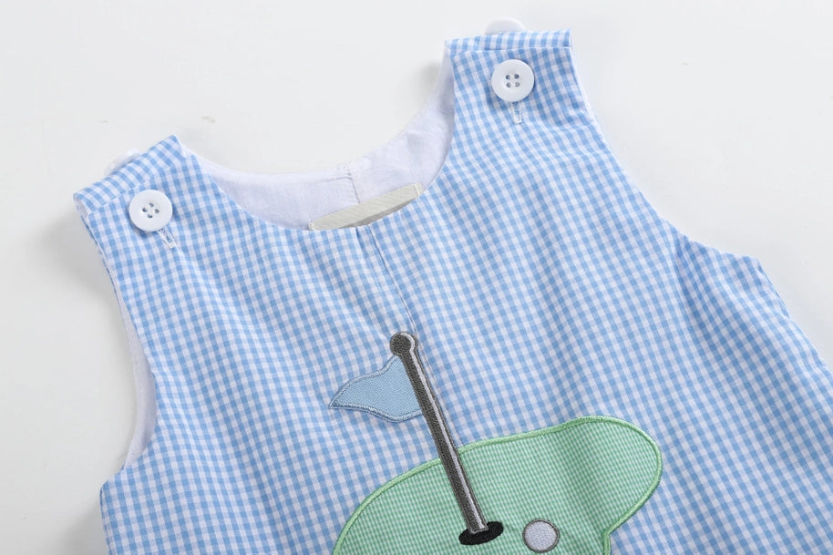 Boys Blue Gingham Golf Hole Shortall