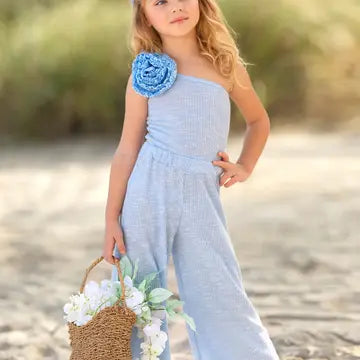 Girls Darling Bloom One Shoulder Blue Palazzo Pants Set